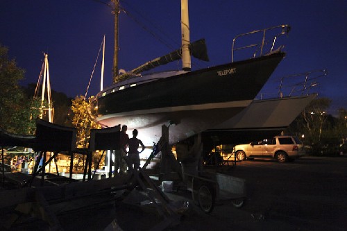 Working on the keel late at night