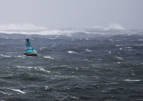 The waves out at sea still messy after the hurricane blew through