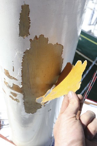 Flaking fibreglass on the mast - needs fixing