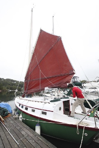 Hoisting the sail for the very first time - please let them be in good condition!