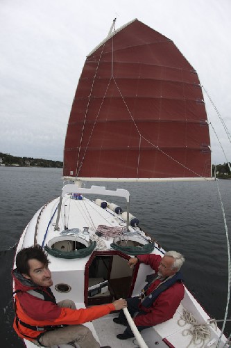 Jim and Chris - maiden sail - loving it.