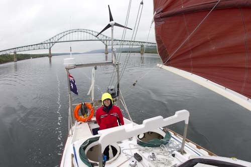 Sailing under Sydney Harbour I mean Seal Island Island Bridge!