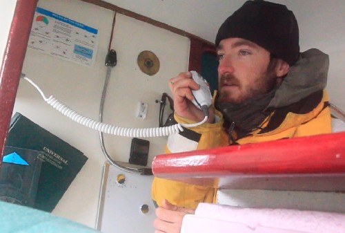 Chris talking on the VHF radio to the Aurora cruise ship