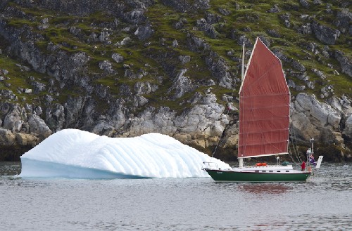 Sailing past an iceberg in Nuuk harbour on our way back from refueling