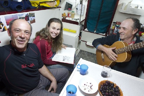 Party onboard Teleport - the two french sailors, Gildas (left) and Luc (right)