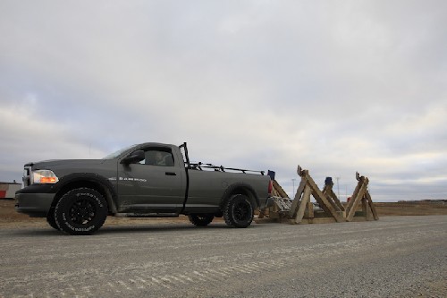 Dragging the cradle over to the lift site - thanks Cory - cool truck!