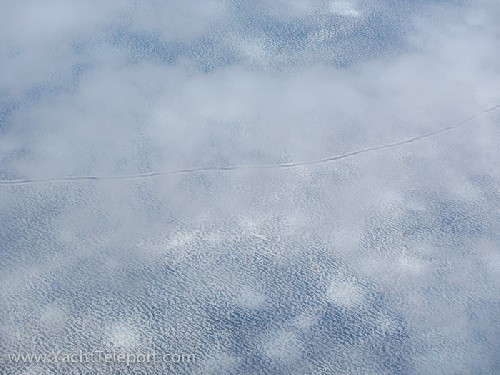 Frozen Arctic ocean as we flew in