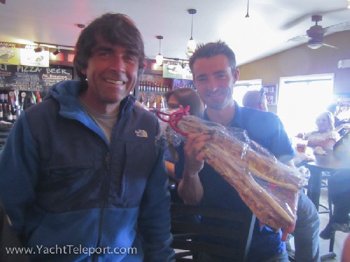 Borje giving me a 30th birthday pressie of some dried pike from his winter tied with a sled dog clip