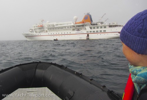 Heading out to the cruise ship for a sauna!