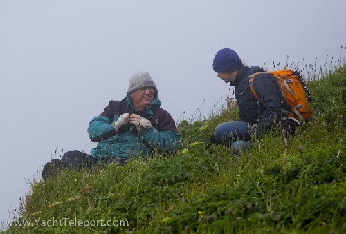 Jess meeting a friendly local Fisheries and Wildlife biotechnician studying the birds