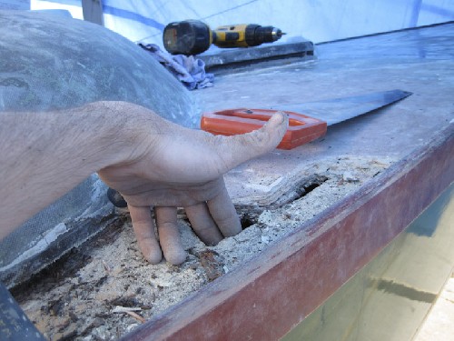 The worst section of rot - all the way through into the forward cabin