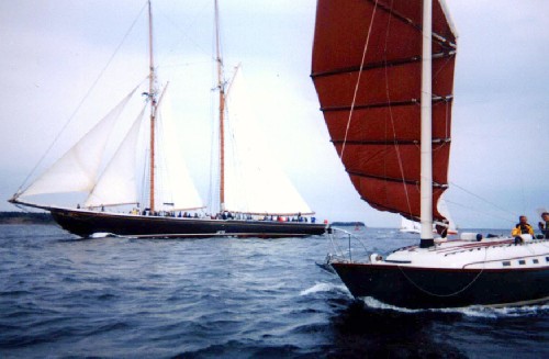 Marco Polo III (Teleport) sailing beside Bluenose