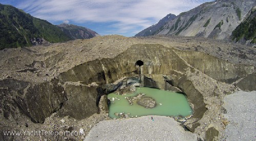 Drone photo of the head of the glacier in Lituya Bay