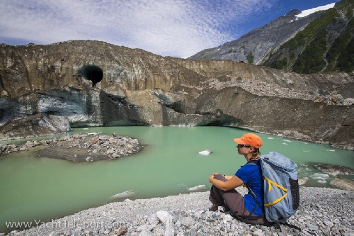 Jess admiring the scenery at the glacier at Lituya Bay