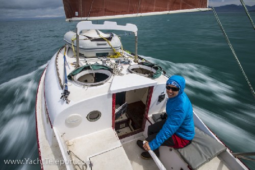 Jess sailing Teleport in some good wind