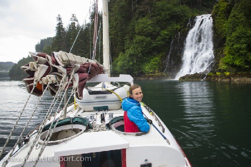 Sailing up to a waterfall