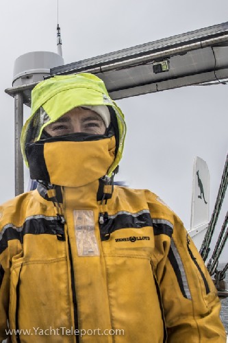Chris steering in the rain