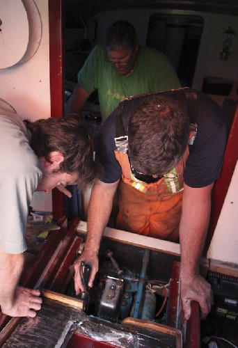 Doug the diesel expert examining our prehistoric specimen
