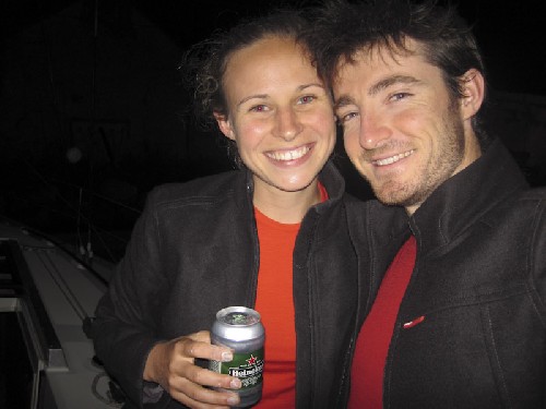 Us in our lovely new Icebreaker garments - dinner at Jim the doctor\'s yacht