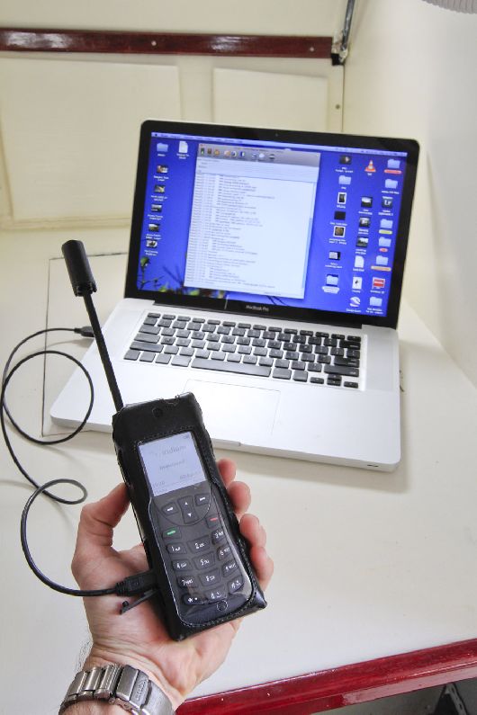 Connecting my Macbook Pro to the net, running GMNs xGate, and using an Iridium Satellite phone.